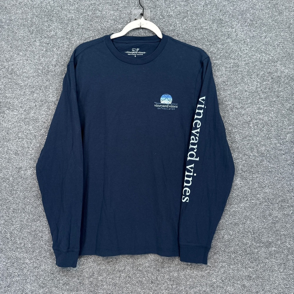 Vineyard Vines Tshirt Mens Small Blue Ski You Later Graphic Long Sleeve Tee